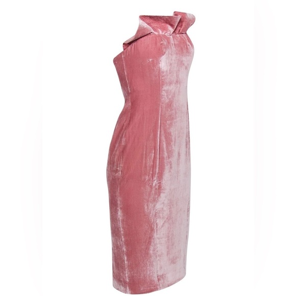 Cinq a Sept Marceau Pink Velvet Ruffle Strapless Corset Midi Dress, size 4 - Picture 2 of 7